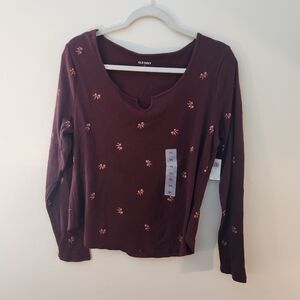 Old Navy Women's Burgundy Floral Long Sleeve Top